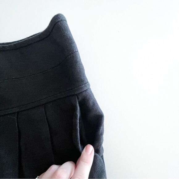 Tory Burch Schafer Linen Mini Skirt Black Women's 6 Lined Gold Buttons Pockets - Picture 5 of 11